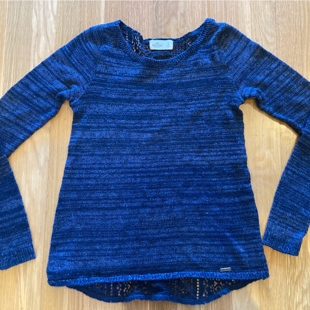 Navy metallic Hollister open lace back sweater